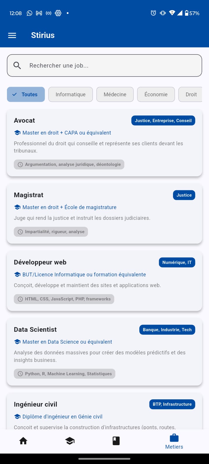 Liste des métiers